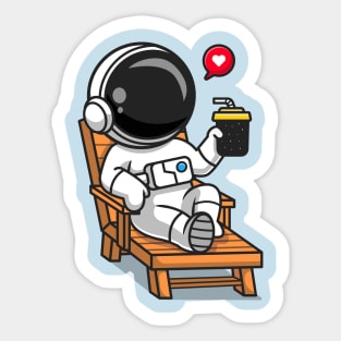 Cute Astronaut on Beach Bench With Juice Cartoon Sticker